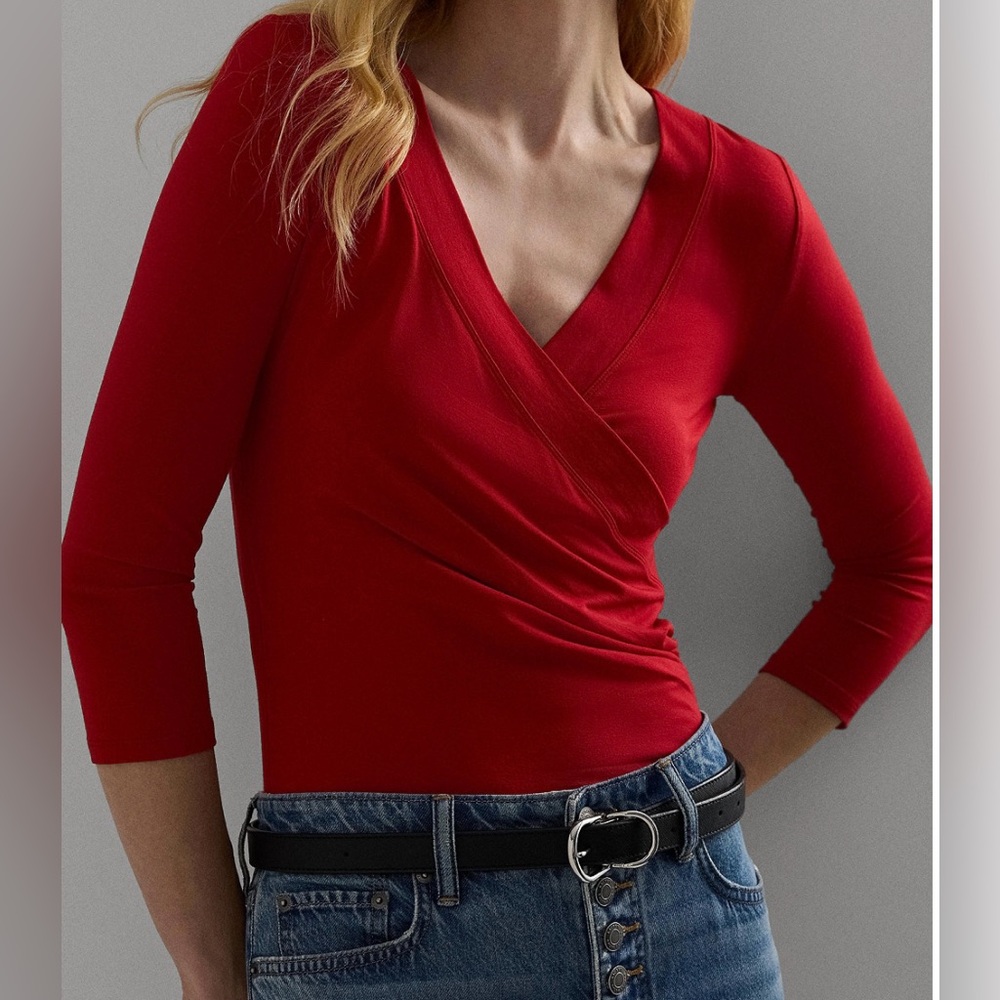 NWT Ralph Lauren Surplice Jersey Top (wrap front). AVAIL in Red & BLACK (sep ad)